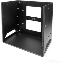 StarTech.com 8U Open Frame Wall Mount Network Rack w/ Built in Shelf - 2-Post Adjustable Depth (12'' to 18'') Equipment Rack - 75.2lbs (WALLSHELF8U),Black