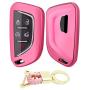 Royalfox(TM) for Cadillac New Blade Shape Key, 5 Buttons Soft TPU Full Protection keyless Remote Smart Key Fob case Cover Keychain for 2020 Cadillac ct5 CT4-V Corvette C8 (Pink)