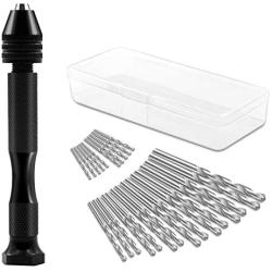 26PCS Pin Vise Hand Drill, Vinonzi Micro Mini Twist Drill Bits Set, Precision Hand Drill Bits Rotary Tools Set, for Wood, Manual Work DIY, Jewelry, Assembling, Model Making. (0.5-3.0mm)