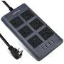 9.8 Ft Flat Plug Power Strip Surge Protector with USB, JACKYLED 1875W/15A 6 AC Wide Spaced Outlets 4 USB Charging Ports, 14AWG Heavy Duty Extension Cord for Home, Office, Hotel, Dorm, Blue Black