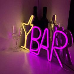 LED Bar Sign Neon Light for Business Remote 8 Modes(Flash) Warm White Cocktail Glass & Pink BAR Light Up Letter Beer Sign USB Wall Art Décor for Pub, Bistro, Party,Man Cave,Home,Basement(ABARNBF8M)