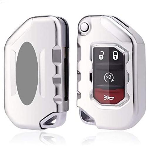 Royalfox(TM) 2/3/4 Buttons Soft TPU flip Folding Remote Key Fob case Cover for Jeep 2020 2021 Gladiator JT Sahara JLU, for 2018 2019 2020 2021 Jeep Wrangler JL JLU Rubicon (Silver)
