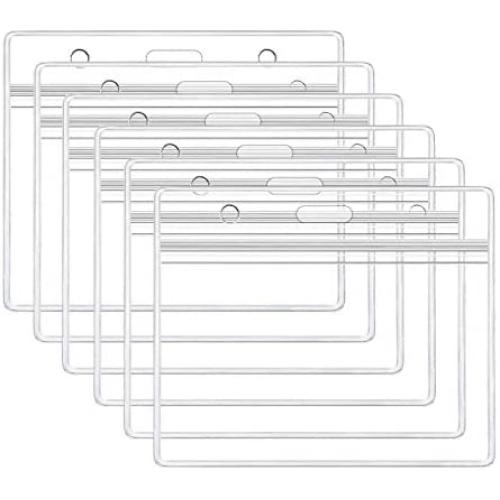 6 Pcs Extra Thick ID Card Badge Holder, Horizontal Clear PVC Card Holder with Waterproof Resealable Zip Type