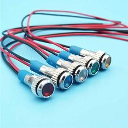 FICBOX 5Pcs LED Indicator Light 6MM 12V Metal Waterproof Signal Lamp with Wire for Car Truck Boat (White)