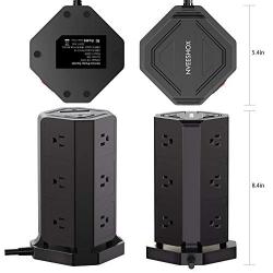 Power Strip Tower NVEESHOX Surge Protector 9 AC Outlets with 4 USB & 1 USB-C Ports 10FT/3M Widely Spaced Multi Outlets Power Strip Vertical for Home Office Cafe Dorm Room (Black)