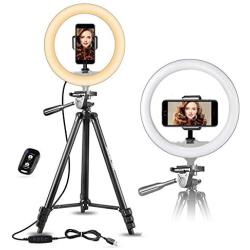 UBeesize 10'' Selfie Ring Light with 50'' Extendable Tripod Stand & Flexible Phone Holder for Live Stream/Makeup/YouTube Video