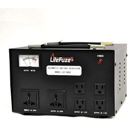 LiteFuze 5000 Watt Voltage Converter Transformer Heavy Duty Regulator Meter - Step Up/Down - 110/120/220/240 Volt - Fully Grounded Cord - Universal Output Sockets [5-Years Warranty]