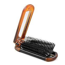 Ancable Folding Hair Brush - Collapsable Pocket Size Brush with Mirror for Family, School, Travel, Car, Gym, Bag, Purse