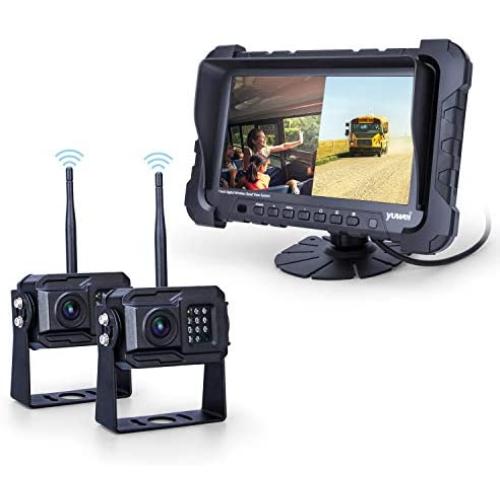 Yuwei Digital Wireless Backup Camera System,YW-77214 Dual HD 720P Camera Wireless Reverse System with Night Vision and Wide Viewing Angles, 7inch Wireless Monitor Split Screen for Trailer, RVs, Ca