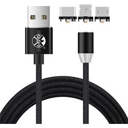 UGI Magnetic Charger Cable 3 in 1 Charging Cable Micro USB Type C USB C 6.6ft Nylon Braided LED Light Magnetic Phone Charging Cord Compatible with Android,Phone,Smartphone,Tablet,All Phone Devices