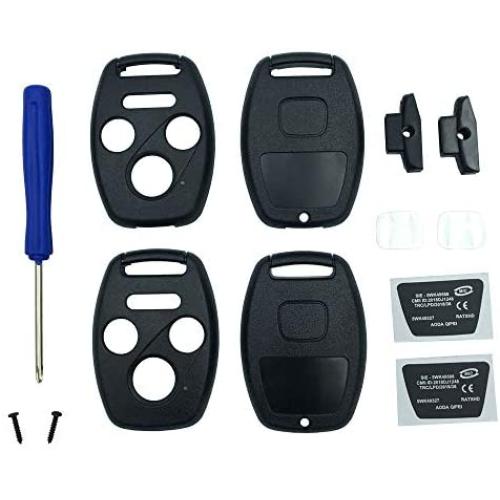 Key Fob Shell Case Fit for 4 Buttons Honda Accord Civic EX Pilot Keyless Entry Remote Car Key Housing Replacement with Free Screwdriver (Casing Only Without Blade) (Black pack 2)