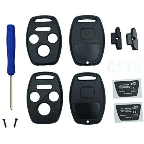 Key Fob Shell Case Fit for 4 Buttons Honda Accord Civic EX Pilot Keyless Entry Remote Car Key Housing Replacement with Free Screwdriver (Casing Only Without Blade) (Black pack 2)