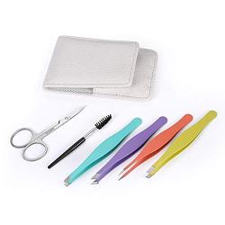 JOM Tweezers set for Eyebrows 6Pack Kit for Ingrown Hair Removal Professional Eyebrow Remover Facial Hair Remover for Women Girls Men Hair Plucking Ingrown Hairs Daily Beauty Tool with Leather Case