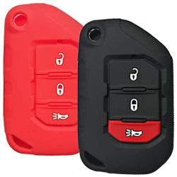 Qty(2) Alegender Rubber 3 Buttons Flip Key Cover Case Fob Skin Bag Remote Jacket Protector Fit for 2018 2019 2020 Jeep Wrangler JL Gladiator JT 68292942AA