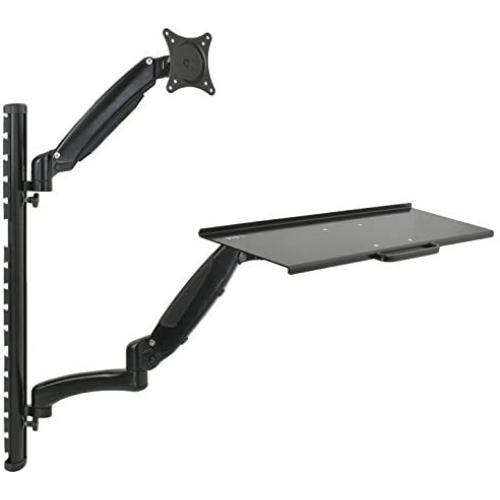VIVO Black Sit-Stand Wall Mount Counterbalance Height Adjustable Monitor and Keyboard Workstation for Screens up to 27 inches STAND-SIT1K