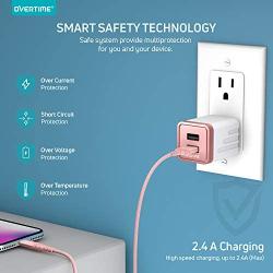 iPhone Charger Set, Overtime Apple MFi Certified Lightning Cable with Dual USB Wall Adapter 2.4 AMP Compatible w/iPhone 11 Pro Max XS XR X 8 7 6S 6 Plus SE AirPods iPad (Rose Gold/Rose Gold, 6ft)