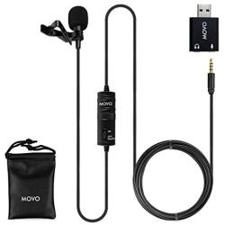 Movo Universal Lavalier USB Microphone for Computer with USB Adapter Compatible with Laptop, Desktop, PC and Mac, Smartphones, Cameras, Podcasting, Remote Work and Laptop Microphone (20-Foot Cord)