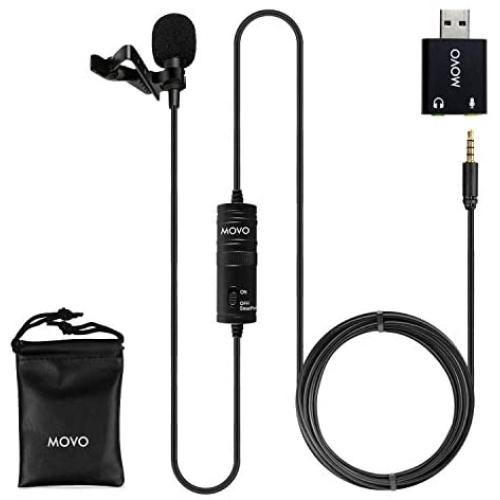 Movo Universal Lavalier USB Microphone for Computer with USB Adapter Compatible with Laptop, Desktop, PC and Mac, Smartphones, Cameras, Podcasting, Remote Work and Laptop Microphone (20-Foot Cord)