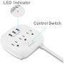 Power Strip 3 Outlets and 3 USB Ports with Switch Control, Desktop Charging Station with 5 ft Extension Cord, Compact for Nightstand, Office and Travel - White