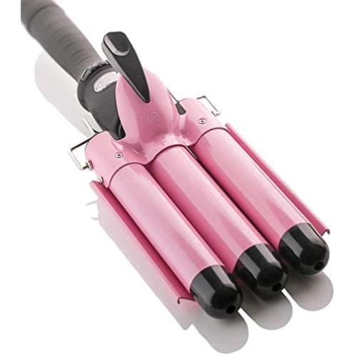 Alure Three Barrel Curling Iron Wand with LCD Temperature Display - 1 Inch Ceramic Tourmaline Triple Barrels, Dual Voltage Crimping Tool, Best Hair Waver for Beachy/Frizz Free Waves