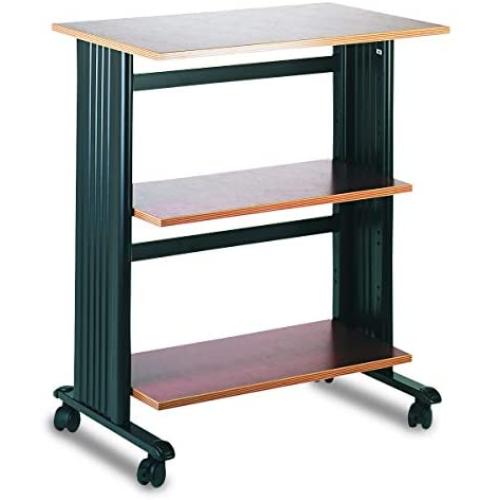 Safco Products Muv Adjustable Printer Stand , Cherry Top/Black Frame, Swivel Wheels, Two Adjustable Shelves