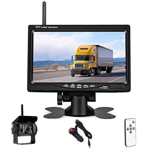 Rimoody Wireless Backup Camera Kit with 7” Monitor for Car 12-24V Trucks,Cars,SUVs,Vans,Campers Reverse Rear View Camera Night Vision Waterproof Vehicle Backup Camera Parking System with Car Charger