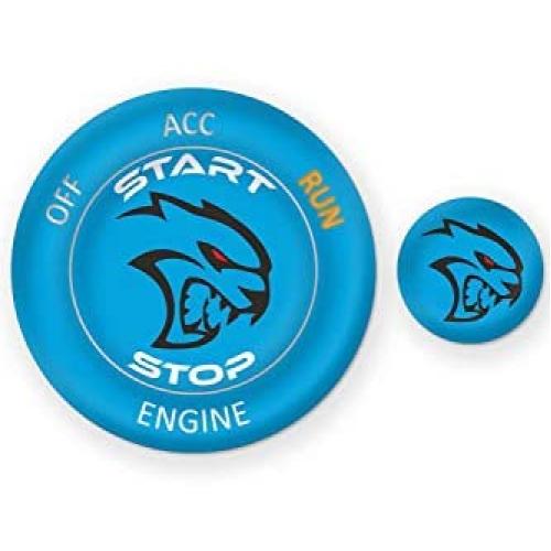 ToolEpic for Dodge Challenger Charger Durango Hellcat Decal Accessories 2015-2021 - Engine Start Stop Button Overlay Sticker Emblem - Push to Start Button Baby Blue Badge Cover - Perfect for Decals