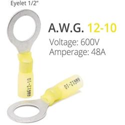 90 PCS Ring Connectors 1/2'' Yellow 12-10 AWG - Heat Shrink Connectors - Electrical Connectors - Solderless Wire Connectors - Automotive Marine Ring Terminals by Wirefy