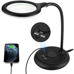 XYK 5X LED Magnifying Lamp with Type-C and USB Charging Port, Large Hand Free Magnifying Glass with Light and Stand for Reading Hobbies Crafts Close Work Workbench