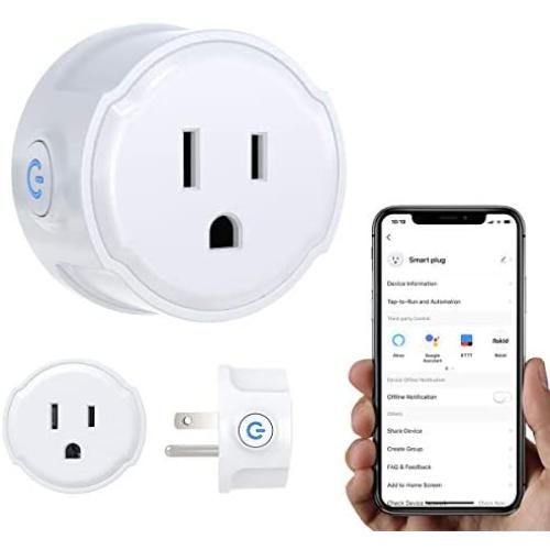 MoKo Smart Plug WiFi Outlet Socket, Compatible with Alexa/Google Home, Comfortable Convex Button, Voice/Remote Control, Timer Plug, 10A, No Hub, Only Supports 2.4GHz Network, White
