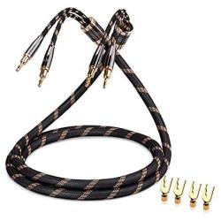 SKW Single Audiophile Speaker Cable,Convertible Banana Spade Gold Plated Connector,Nylon Braid,HiFi Quality Cable(5ft/1.5M,1 Pack for 1 Speaker)