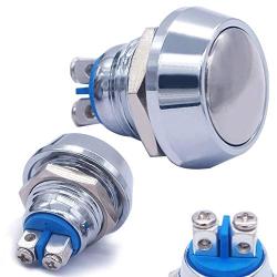 mxuteuk 2pcs 12mm Momentary Push Button Switch Waterproof 1NO SPST DC/AC 36V 2A ON/Off Silver Stainless Steel Shell Suitable for 1/2“ Mounting Hole DU-12NB-10T