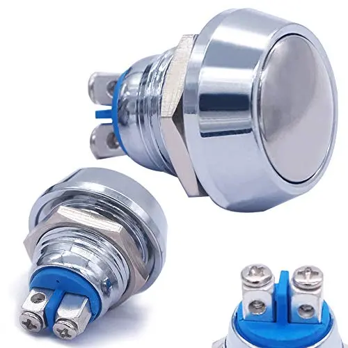 mxuteuk 2pcs 12mm Momentary Push Button Switch Waterproof 1NO SPST DC/AC 36V 2A ON/Off Silver Stainless Steel Shell Suitable for 1/2“ Mounting Hole DU-12NB-10T
