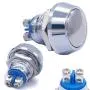 mxuteuk 2pcs 12mm Momentary Push Button Switch Waterproof 1NO SPST DC/AC 36V 2A ON/Off Silver Stainless Steel Shell Suitable for 1/2“ Mounting Hole DU-12NB-10T