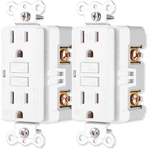GE, White, GFCI In-Wall Receptacle 2 Pack, Tamper Resistant, 3 Prong, Outdoor Use, Cover Needed, Self-Testing Safety, UL Listed, Wallplate not included, 44051, 2 Count