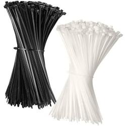 Symretie Cable Zip Ties 8＋4 Inch Nylon Wire Ties Adjustable Durable Self locking 50 Lb for Electronics Organization,Small Tie wraps Black White, Free Cable Mount,（ Bulk 1000 Pack ）