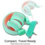 Kids Headphones-Noot Products K11 Foldable Stereo Tangle-Free 5ft Long cord 3.5mm Jack Plug in Wired On-Ear Headset for iPad/Amazon Kindle,Fire/Boys/Girls/School/Travel/Plane/Tablet/Laptop(Mint/Coral)