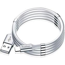 Magnetic Absorption Nano Data Cable,(0.9M/3FT) Super Organized USB Fast Charging Cord Self Winding Wire Portable Storage 360 Degree Coiling Magnets Retractable Compatible with i-Products