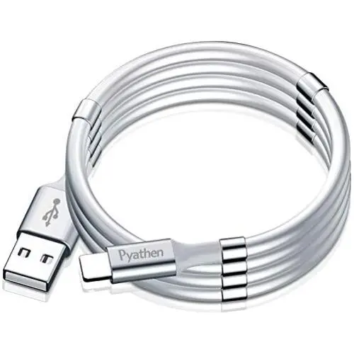 Magnetic Absorption Nano Data Cable,(0.9M/3FT) Super Organized USB Fast Charging Cord Self Winding Wire Portable Storage 360 Degree Coiling Magnets Retractable Compatible with i-Products