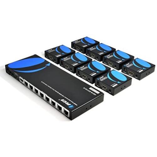 OREI 1x8 HDMI Extender Splitter Over Single Cable CAT6/7 1080P With IR Remote EDID Management - Up to 132 Ft - Loop Out - Low Latency