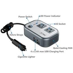 Foval 200W Car Power Inverter DC 12V to 110V AC Converter with 4 USB Ports Charger
