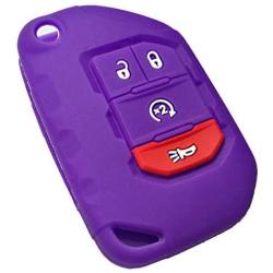 Qty(2) Alegender Black Purple Slilicone 4-Buttons Flip Key Fob Cover Case Holder Remote Bag Protector Fit for 2018 2019 2020 Wrangler JL Gladiator JT 68292944AA