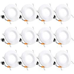 12 Pack 5/6 Inch LED Recessed Lighting, Baffle Trim, CRI90, 15W=100W, 1100lm, 3000K Warm White, Dimmable Recessed Lighting, Damp Rated LED Recessed Downlight, ETL Listed