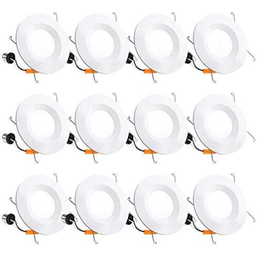 12 Pack 5/6 Inch LED Recessed Lighting, Baffle Trim, CRI90, 15W=100W, 1100lm, 3000K Warm White, Dimmable Recessed Lighting, Damp Rated LED Recessed Downlight, ETL Listed