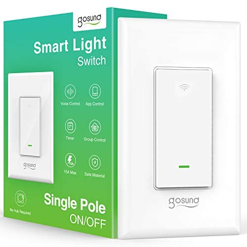 Smart Light Switch, Gosund 2.4Ghz Wifi Light Switch Works with Alexa, Google Assistant, Remote Control/Voice Control and Schedule, Neutral Wire Required, Single-Pole, No Hub Required