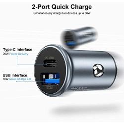 USB C Car Charger, Techkey 38W Dual Port Fast USB Car Charger Type C Compact Power Adapter with Power Delivery & Quick Charge 3.0 Compatible with iPhone/iPad/Samsung etc.