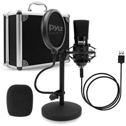 USB Microphone Podcast Recording Kit - Audio Cardioid Condenser Mic w/Desktop Stand and Pop Filter - for Gaming PS4, Streaming, Podcasting, Studio, YouTube, Works w/Windows Mac PC - Pyle PDMIKT120