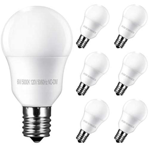 E17 Led Bulb, A15 Ceiling Fan Light Bulbs, 6W(60 Watt Equivalent), Daylight White 5000K Intermediate Base, 600 Lumens, Not Dimmable, 6 Pack