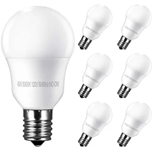 E17 Led Bulb, A15 Ceiling Fan Light Bulbs, 6W(60 Watt Equivalent), Daylight White 5000K Intermediate Base, 600 Lumens, Not Dimmable, 6 Pack