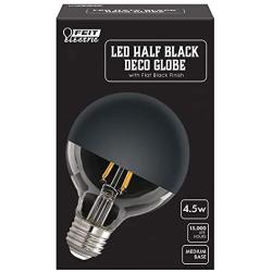 Feit Electric G2540/BLK/827/FIL/4 4.5W 40W Equivalent Dimmable 350 Lumen E26 Base Half Black Decorative LED G25 Globe Light Bulb, 4.3